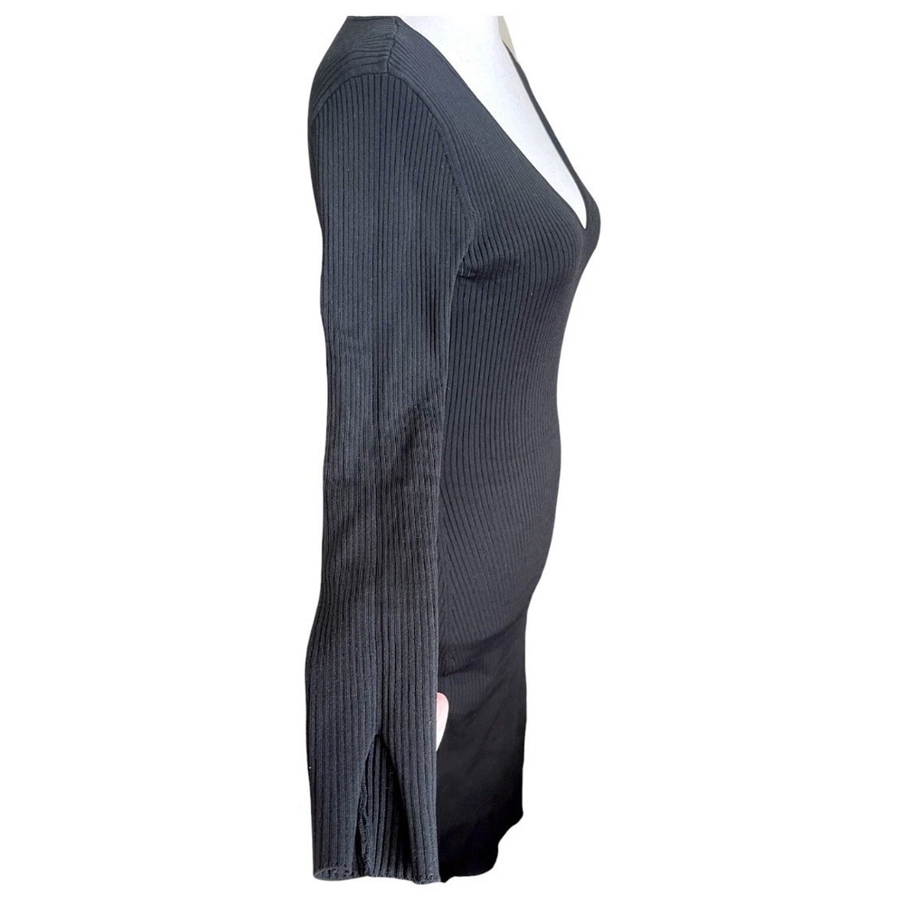 Jonathan Simkhai V-Neck Ribbed Stretchy Black Midi Dress Long Sleeve Cocktail - Picture 13 of 16